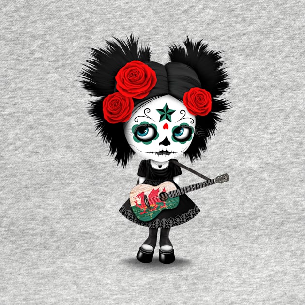 Sugar Skull Girl Playing Welsh Flag Guitar by jeffbartels